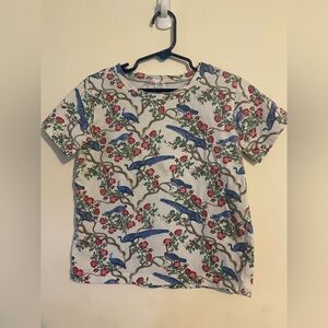 Kate Quinn peacock t-shirt size 7 white floral bird print 100% organic cotton